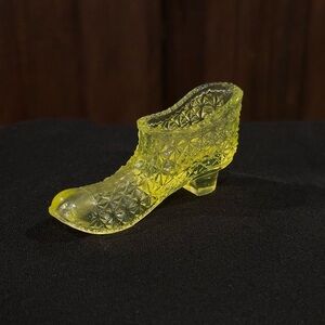 Vintage Yellow Vaseline Glass Shoe Uranium